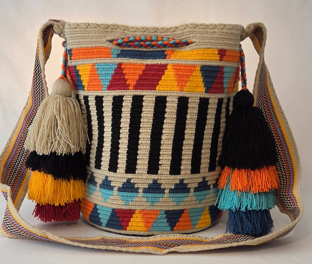 Bag - Large Traditional with side pom-poms