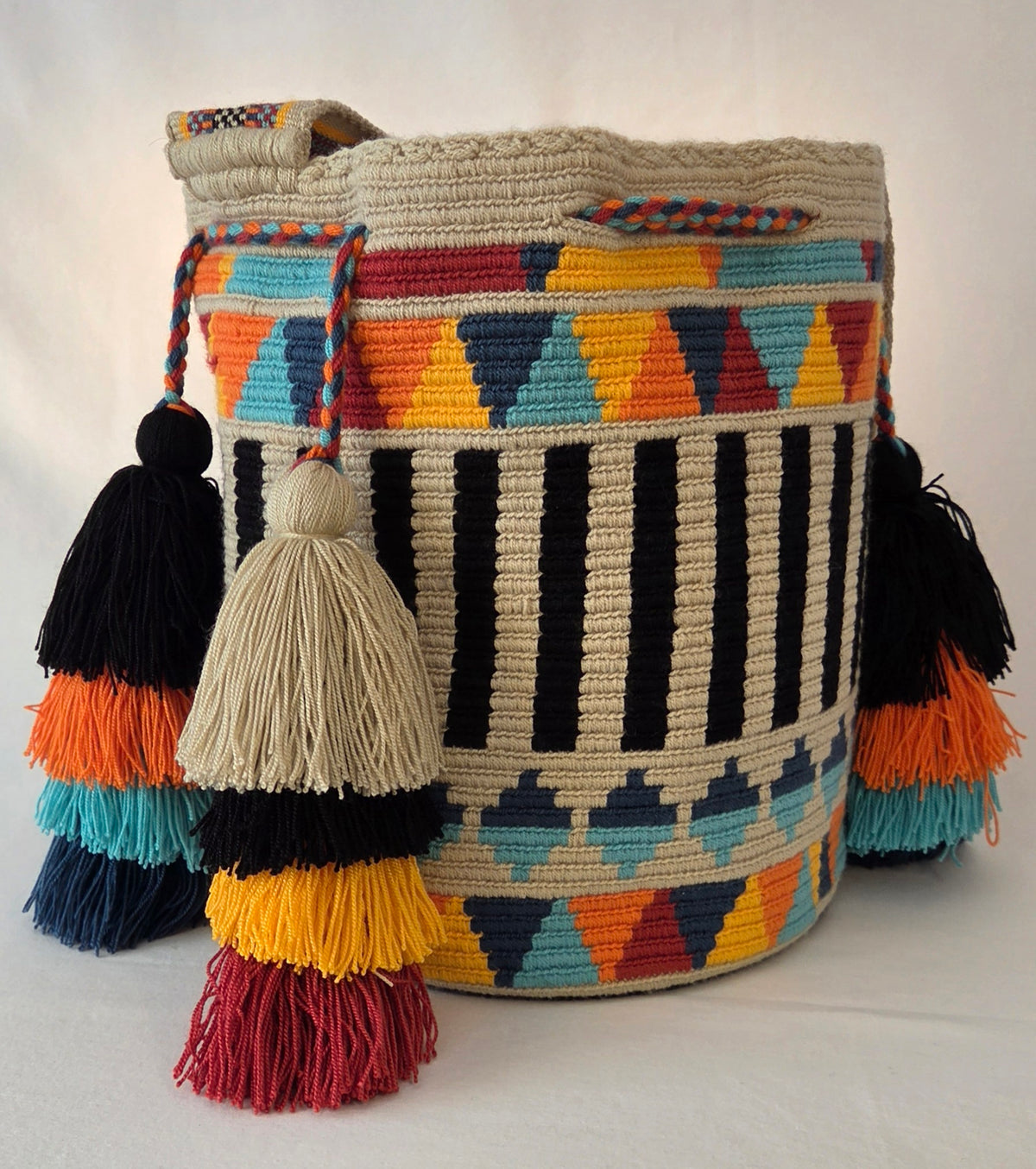 Bag - Large Traditional with side pom-poms