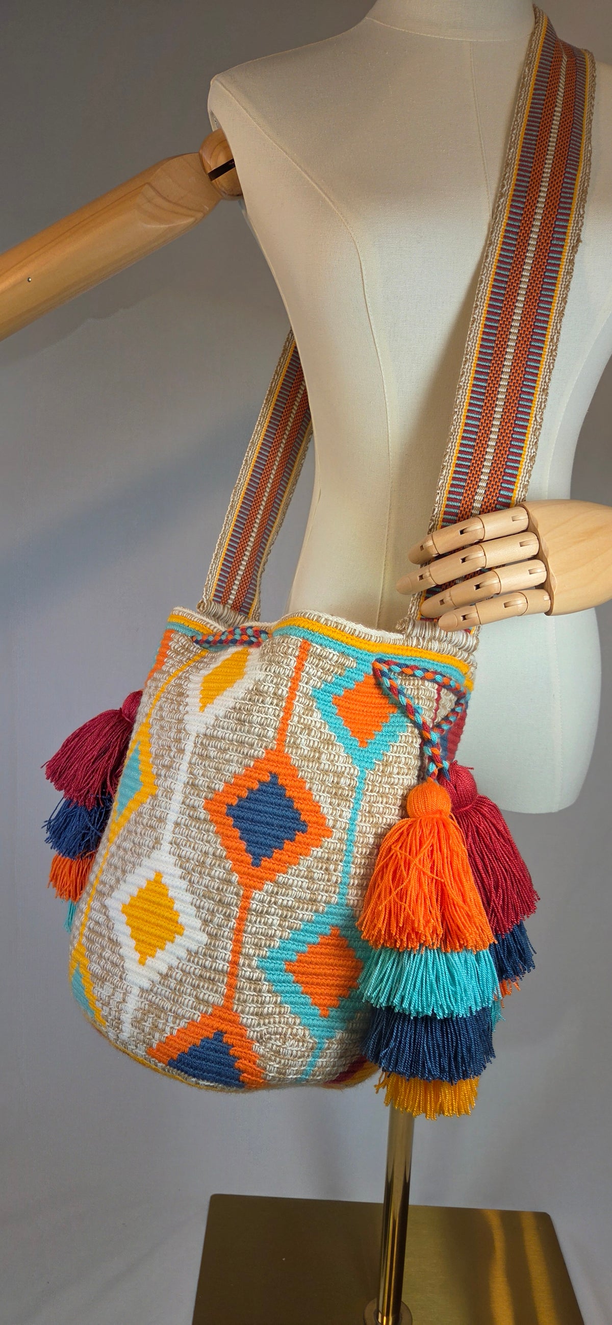 Bag - Large Traditional with side pom-poms