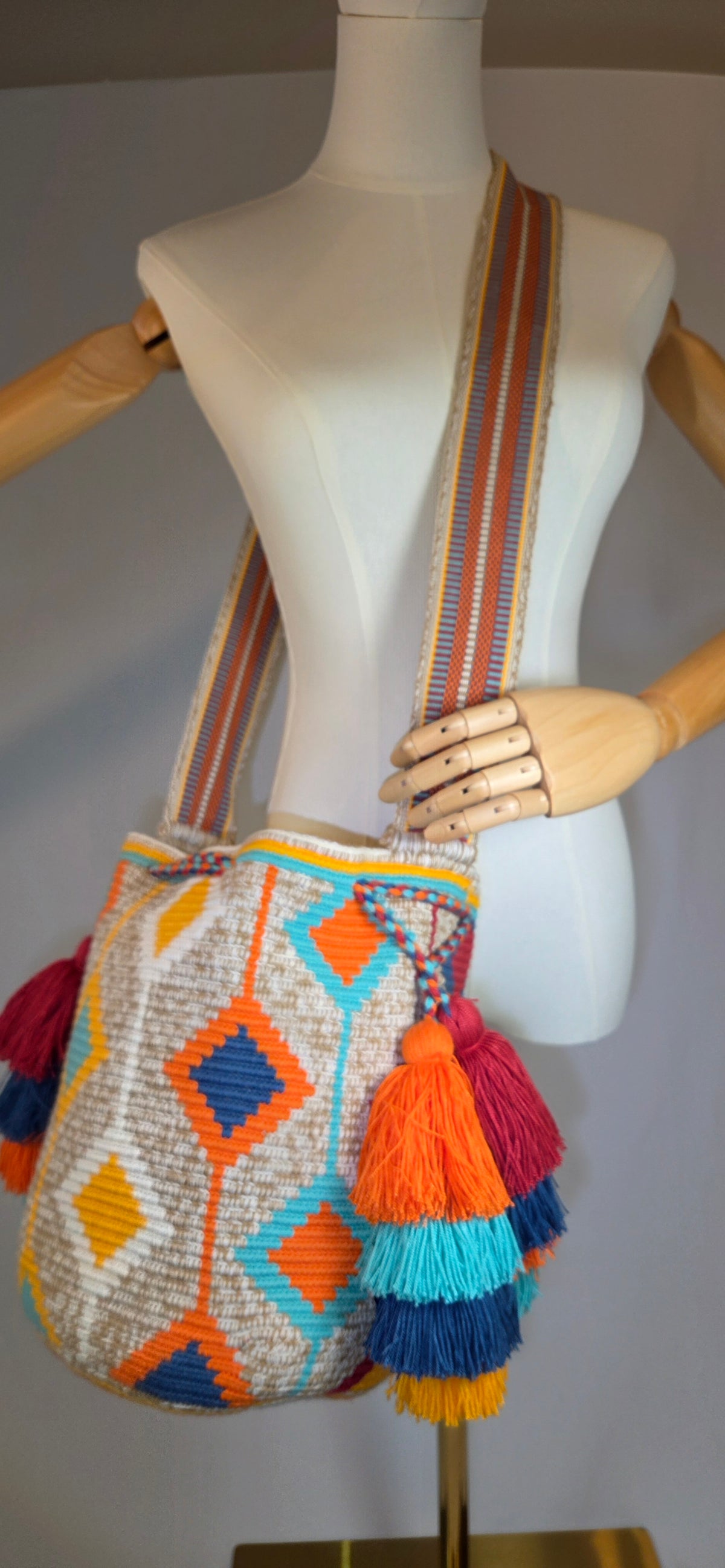 Bag - Large Traditional with side pom-poms