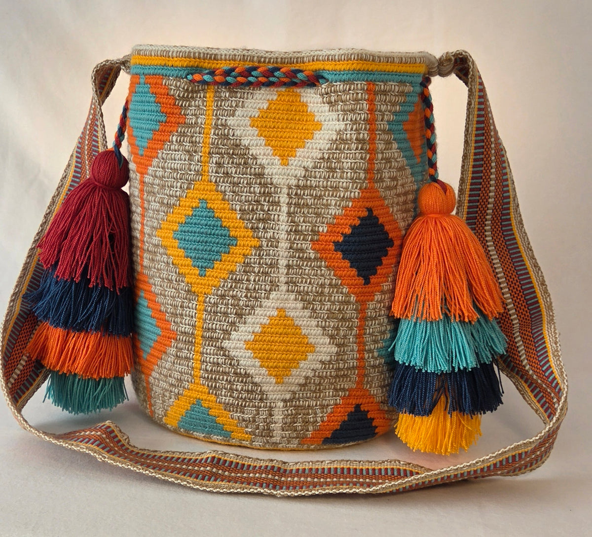 Bag - Large Traditional with side pom-poms
