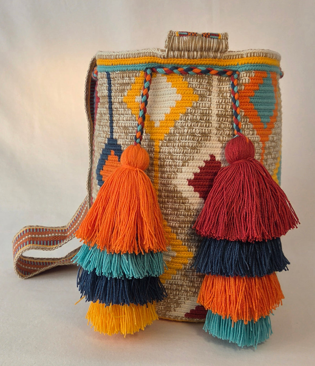 Bag - Large Traditional with side pom-poms